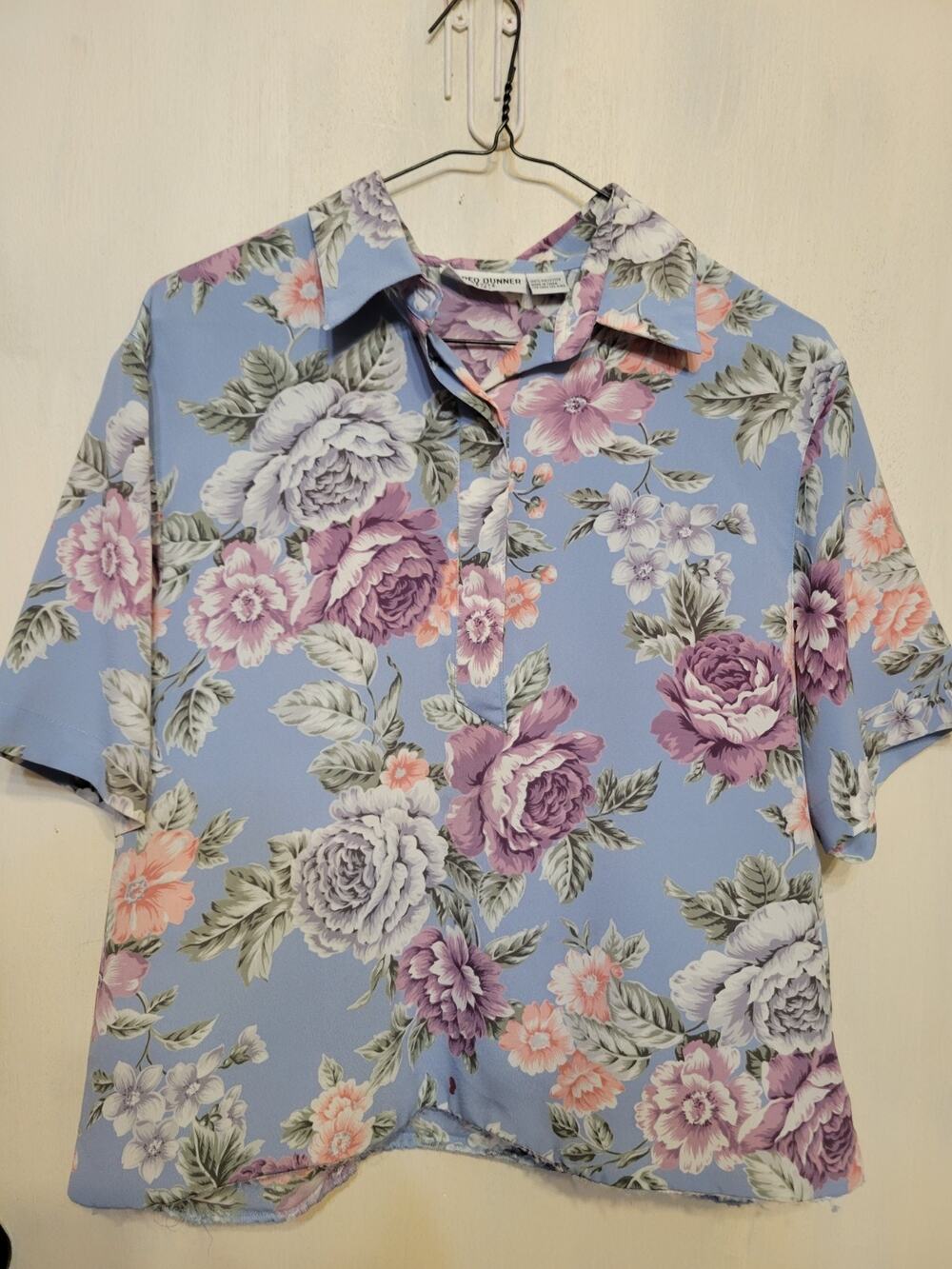 Ladies 12 Petite Alfred Dunner Floral Blue Purple Button DOWN Y2K REtRO